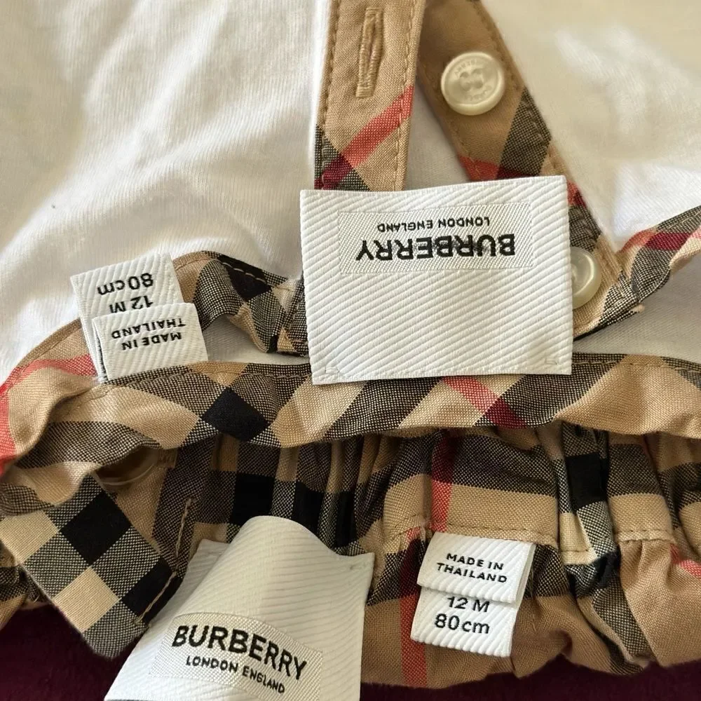 Burberry 12 month check overalls + body set